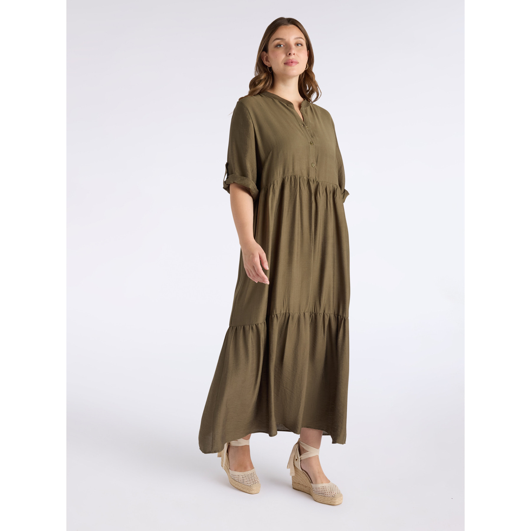 Fiorella Rubino - Vestito lungo a balze - Verde militare