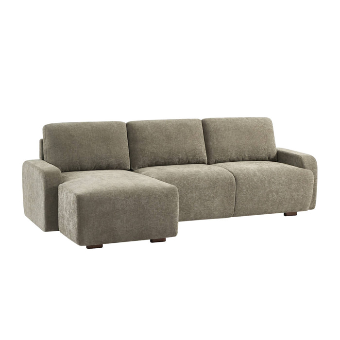 Canapé d'angle gauche 3 places tissu vert de gris L 260 x P 88 / 139cm / x H 87cm - Dany