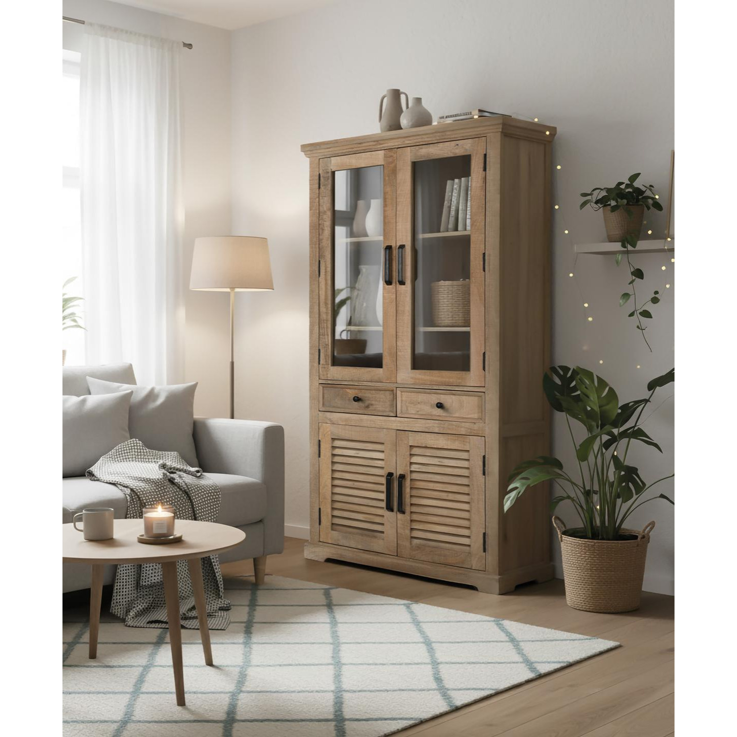 Vitrina de Madera de Mango 90 Cm Estilo Rústico Contemporáneo