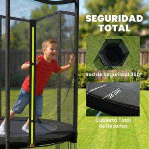 Cama Elástica Niños Exterior Ø183 cm, Trampolín para Niños de +6 Años con Red de Seguridad, Escalera de 2 Peldaños, Cubierta de Muelles, Bolsa de Almacenamiento, Carga 80 kg, Negro
