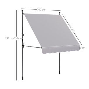 Toldo Manual Retráctil 2x1,2 m Toldo Exterior Terraza Enrollable Altura Ajustable con Manivela 210-310 cm Protección UV30+ Sin Taladro para Jardín Balcón Patio Gris