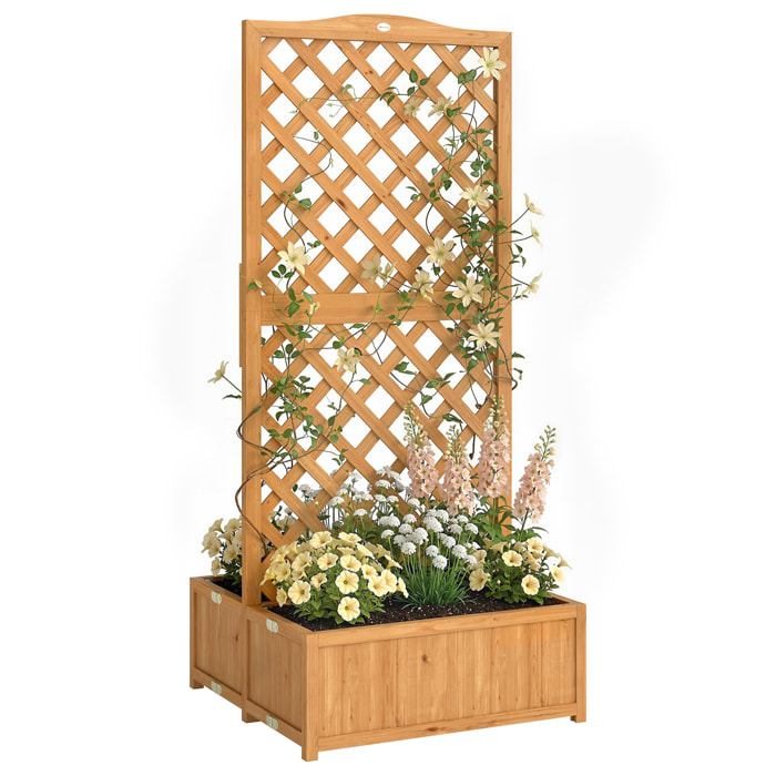 Outsunny Jardinera con Enrejado de Madera, Jardinera Exterior Grande para Plantas Trepadoras, con 2 Cajas Plegables, Base de Listones, Macetero Elevado para Patio, Terraza, 73x70x170 cm, Natural