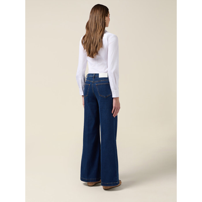 Oltre - Jeans a palazzo con bottoni decorativi - Blu