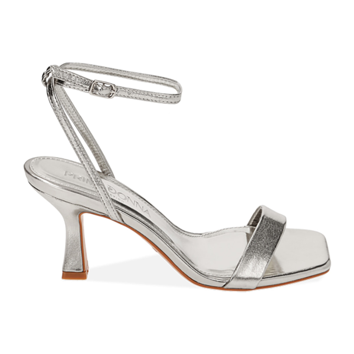 Sandali laminati argento, tacco 7,5 cm