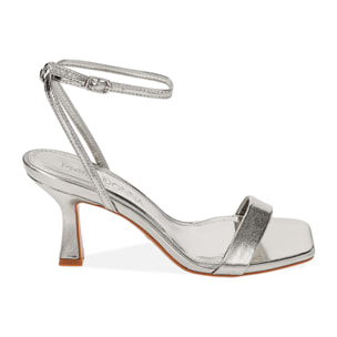 Sandali laminati argento, tacco 7,5 cm