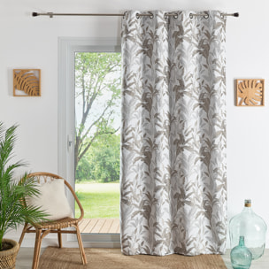 Rideau Jacquard Motif Jungle - Blanc