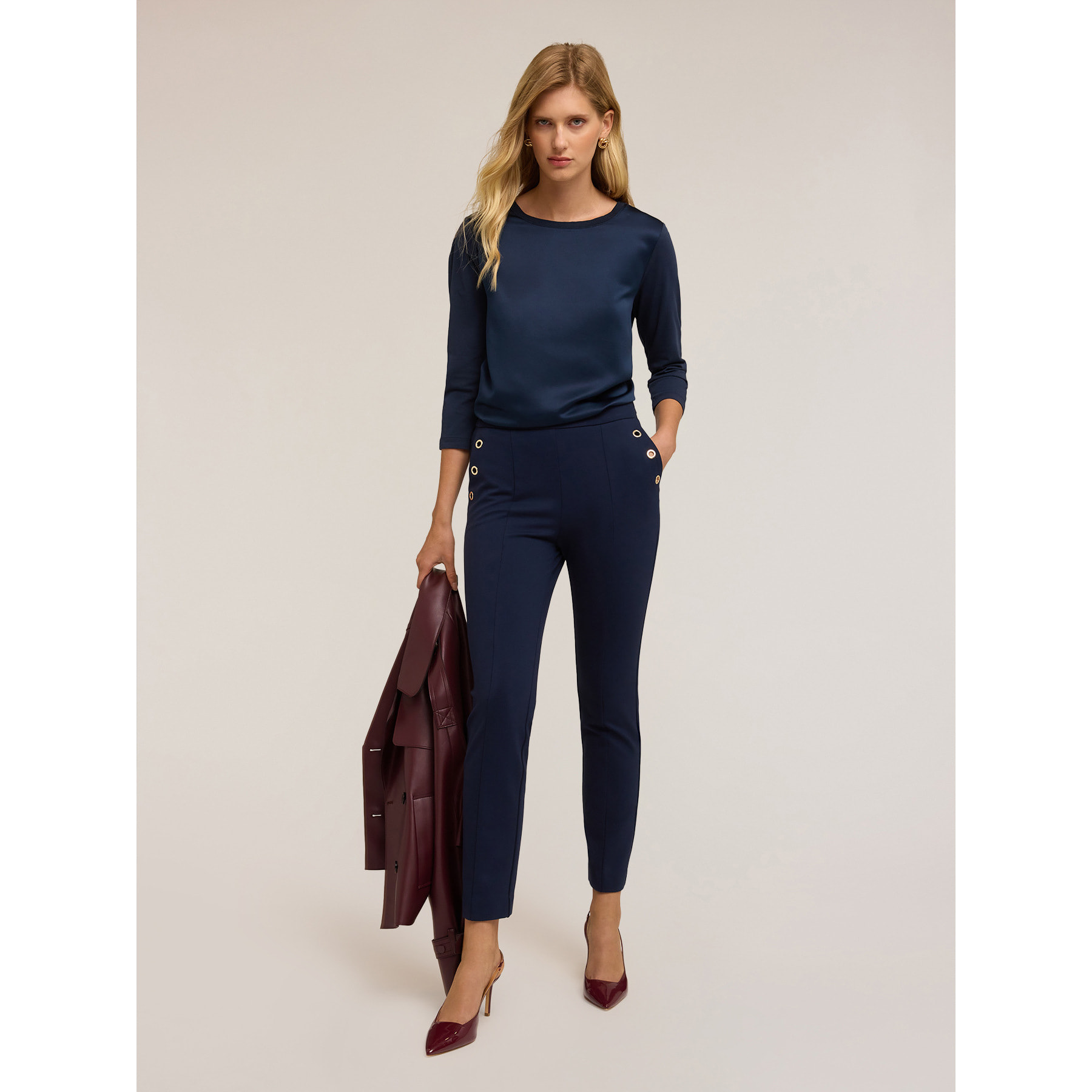 Motivi - T-shirt basic bimaterica - Blu