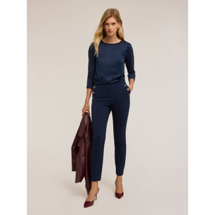 Motivi - T-shirt basic bimaterica - Blu