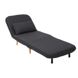 Fauteuil convertible scandinave en tissu gris foncé et bois noir AMIKO