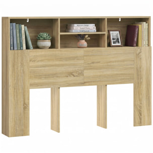 HOMCOM Cabecero de Cama 140 cm con Almacenaje, Cabezal de Cama con 4 Compartimentos Abiertos, Cabecero Moderno para Dormitorio, Roble