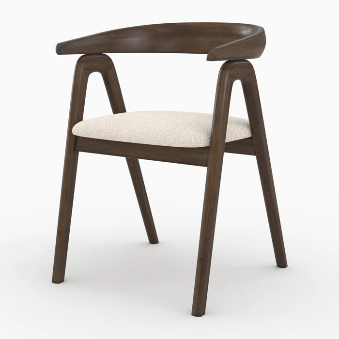 Chaise en bois d'hévéa foncé et tissu bouclé crème - Hawa