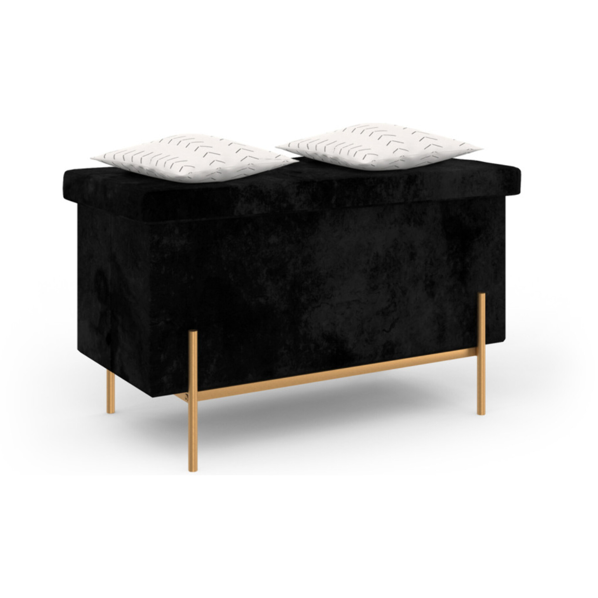 Banc coffre avec pieds dorés Loan en velours noir 76cm