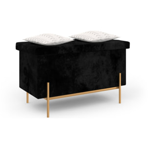 Banc coffre avec pieds dorés Loan en velours noir 76cm