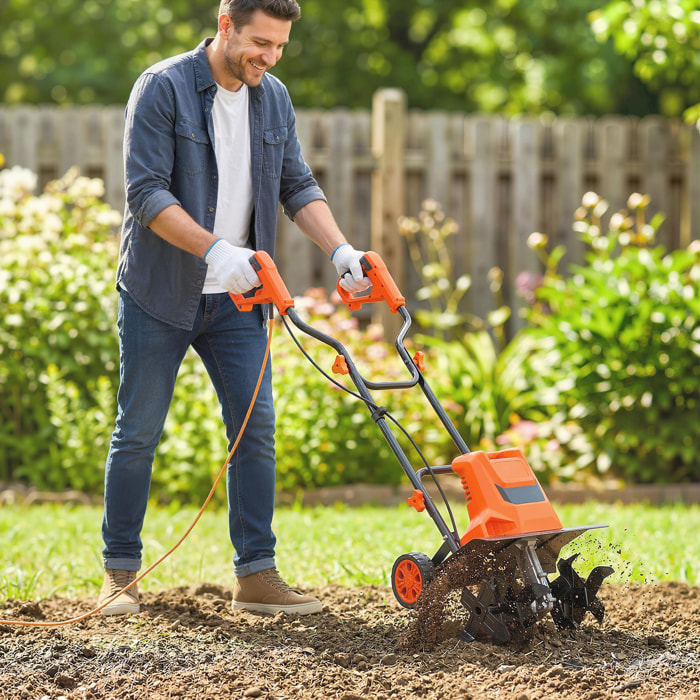 Motobineuse électrique 1500W 40cm 6 fraises acier orange