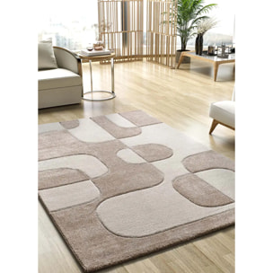 LENA Alfombra geométrica con formas orgánicas en tonos crema, varias medidas disponibles