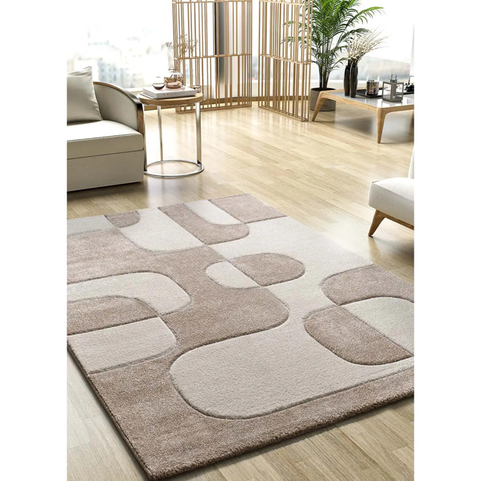 LENA Alfombra geométrica con formas orgánicas en tonos crema, varias medidas disponibles