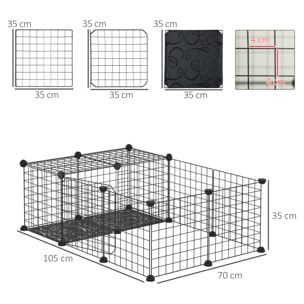 Cage parc enclos rongeurs modulable dim. L 105 x l 70 x H 35 cm résine PP fil métallique noir