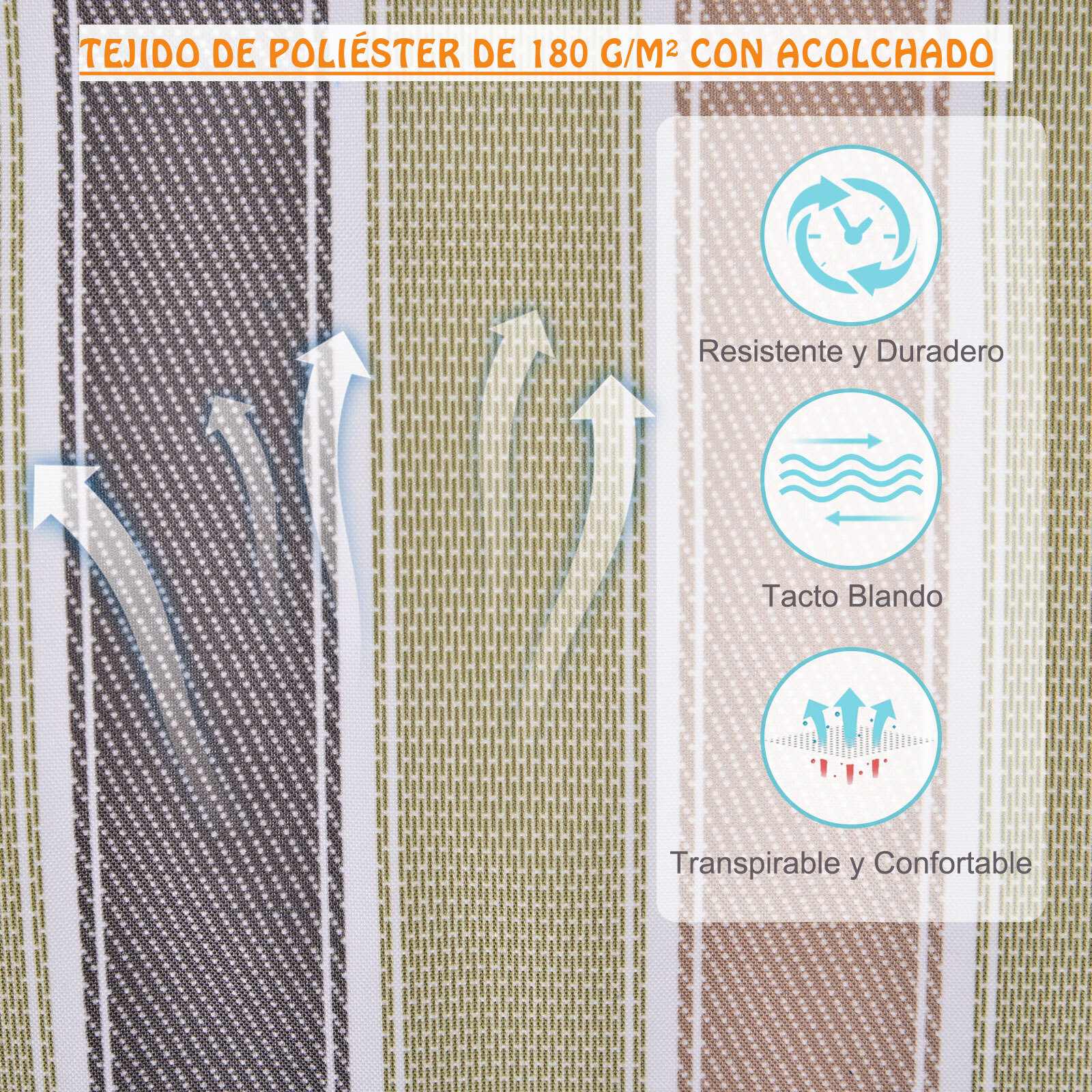 Silla Colgante para Exterior Interior de Rayas 100x106cm Carga Máx. 105 kg