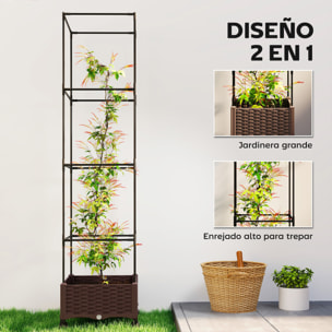 Jardinera con Enrejado Ajustable, Jardinera Exterior con Ruedas Bloqueables para Plantas Trepadoras con Ofricios de Drenaje, Macetero Elevado para Jardín, Patio, Terraza, 40x40x165 cm, Marrón