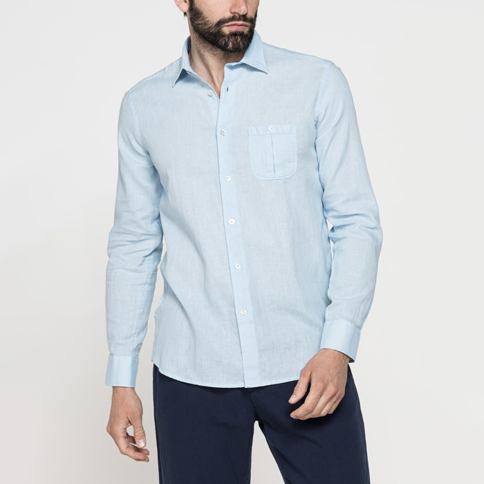 CAMICIA MISTO LINO COTONE IN COLORE TINTA UNITA