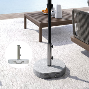 Pied de parasol rond en granite dia. 44 cm - poignées, roulettes, patins - acier inox gris
