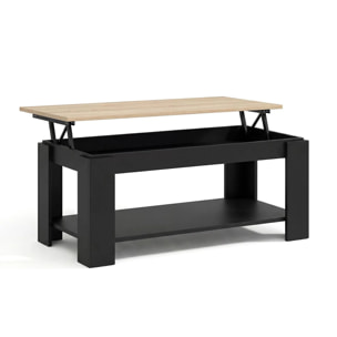 Mesa de centro elevable con almacenaje en negro mate y roble canadian 102x43-54 cm Lya Negro Mate - Roble Canadian