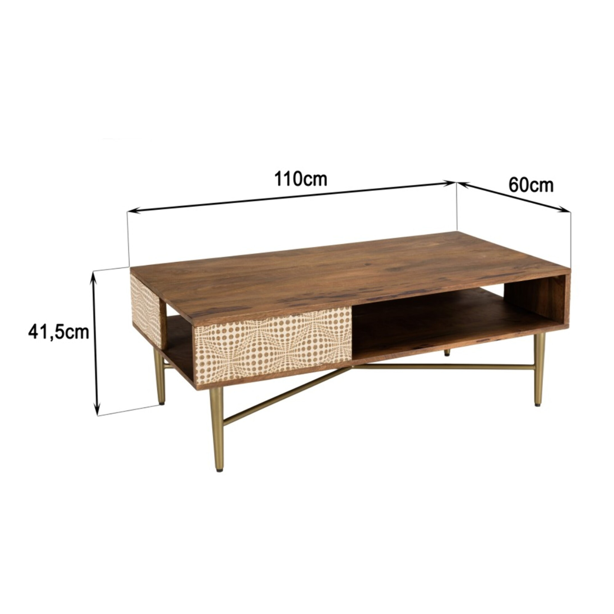 ALIX - Table basse rectangulaire en bois de manguier 2 niches