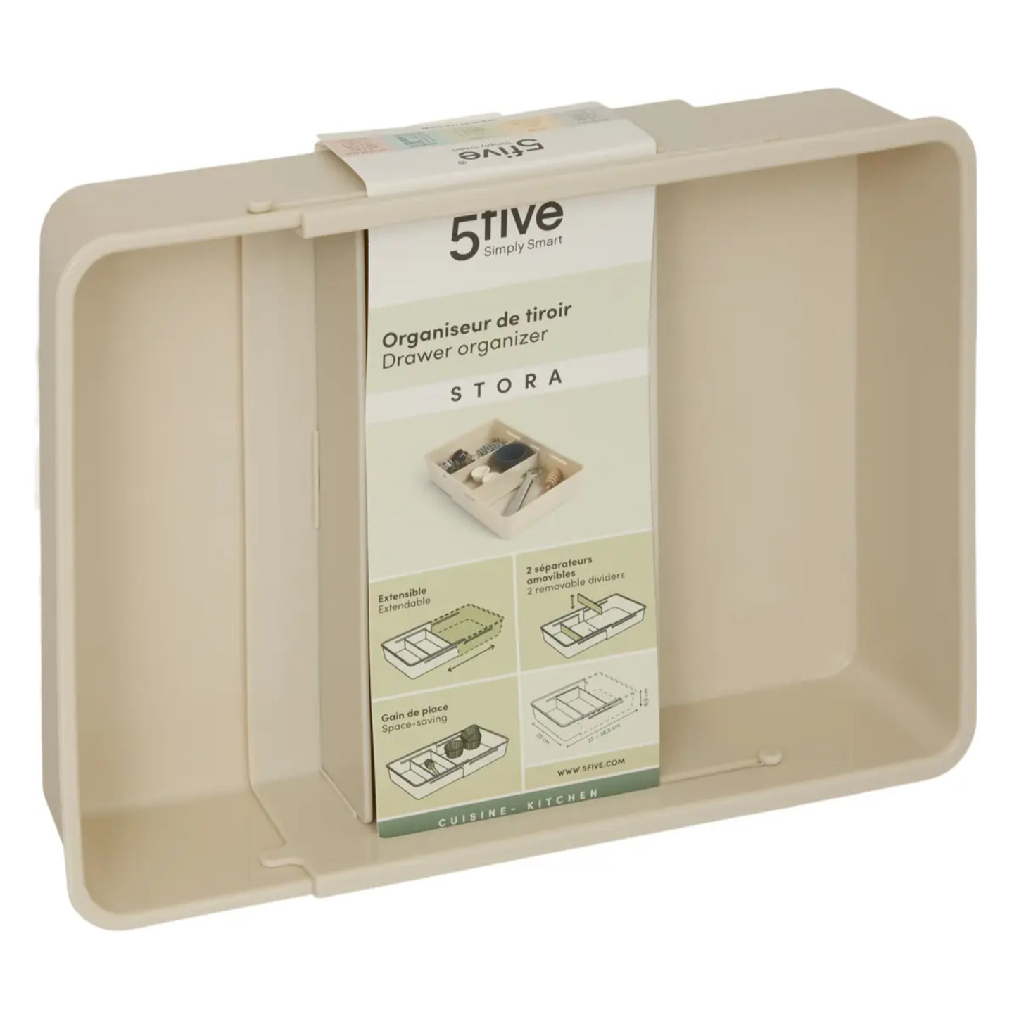 Organiseur de tiroir extensible Stora 20x38,5cm beige