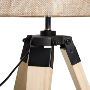 Lámpara de Mesa Moderna y Original con Trípode E27 40W 24x24x45cm Madera + Lino
