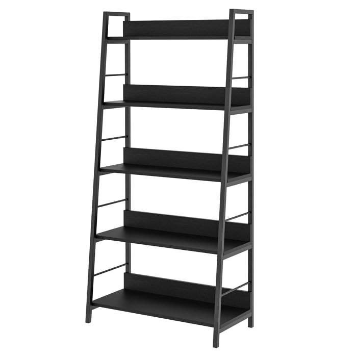 Étagère bibliothèque de rangement style industriel incliné 5 niveaux 70L x 35l x 150H cm noir