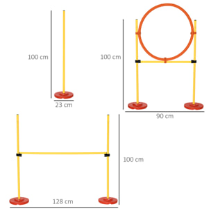 Equipo de Entrenamiento de Agilidad para Perros de 3 piezas Set de Agilidad con Obstáculos de Salto Aro Valla de Altura Ajustable y Bolsa de Transporte Amarillo