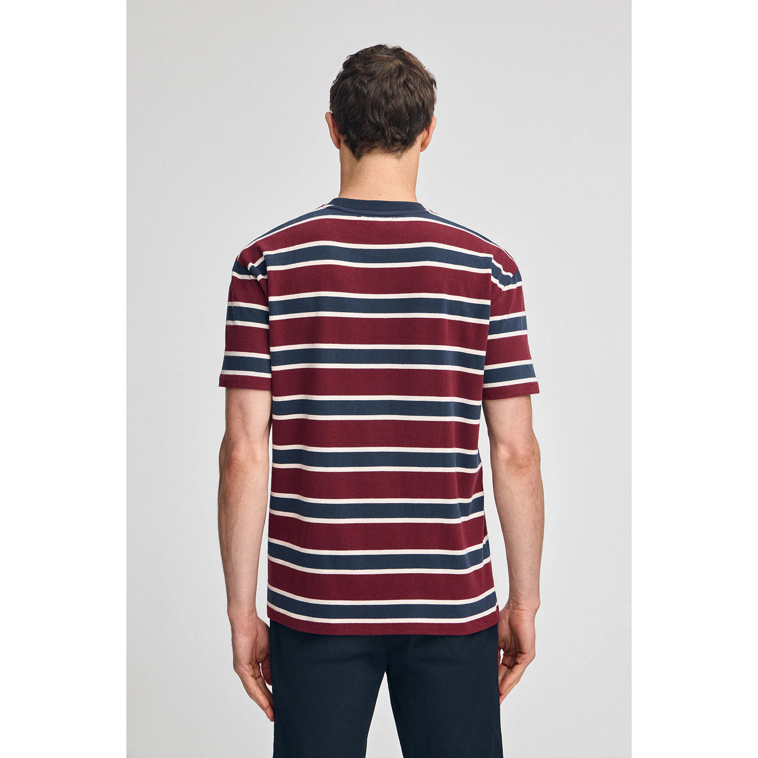 Camiseta granate y azul de rayas con logo engomado Polo Club