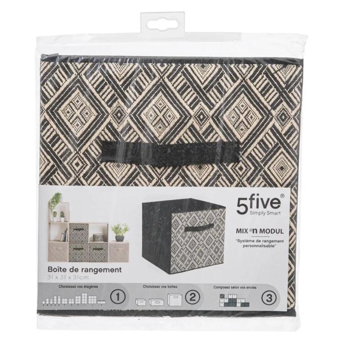 Panier tissu 31x31cm "Mix N' Modul" motif noir et blanc