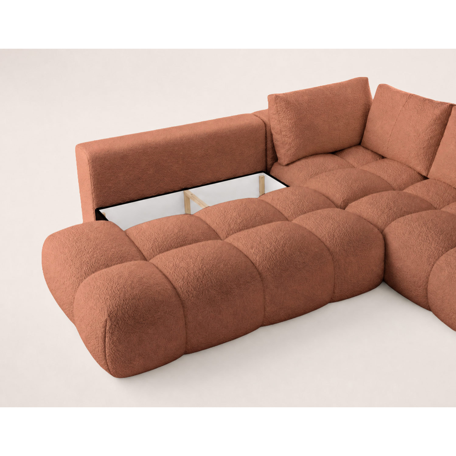 Yulin - Canapé d'angle L 5 places convertible avec coffre en tissu bouclette - Rouille