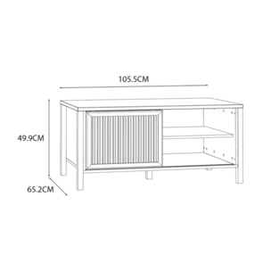 Table basse L106 cm 3 niches 1 porte décor bois chêne et noir - BOSTON