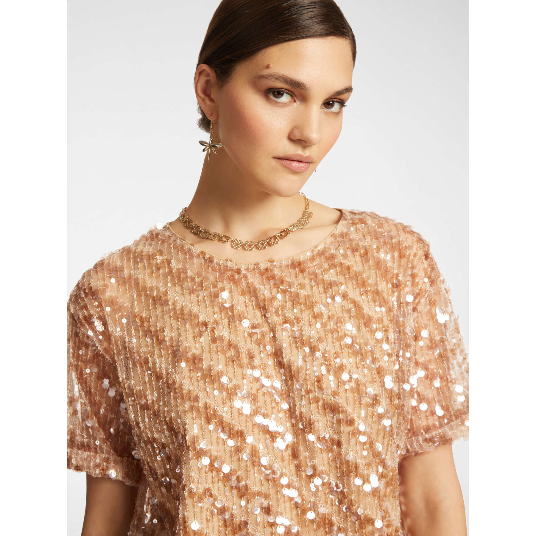Elena Mirò - Blusa in paillettes - Beige / Lavanda