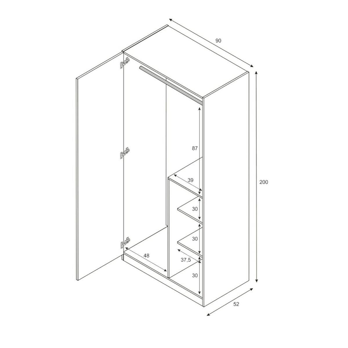 Guardaroba Manchester, Armadio per cameretta, Mobile a 3 ante e 3 ripiani con barra appendiabiti, cm 90x52h200, Bianco e Verde acqua