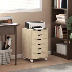 Cajonera Escritorio, Archivador Móvil con 6 Cajones, Soporte para Impresora con Ruedas, Guías Deslizantes Silenciosas, para Oficina, Casa, Roble