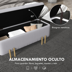 Baúl de Almacenaje para Dormitorio 70L Puff Almacenaje Tapizado en Terciopelo Banco de Almacenaje con Patas de Metal para Entrada Salón 100x40x42 cm Gris Claro