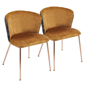 Coppia di sedie in tessuto ocra con gambe color oro rosa - Charles