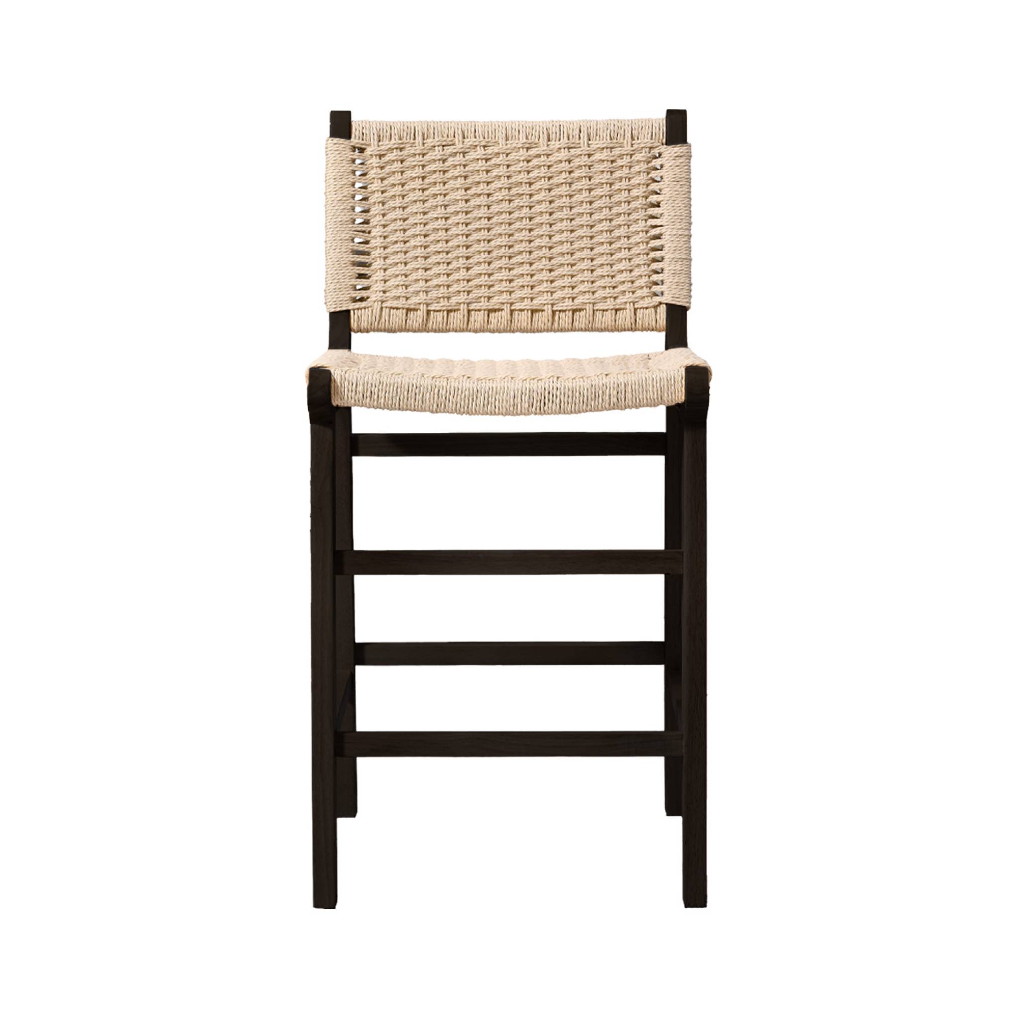 Lot de 2 tabourets de bar en bois d'hévéa noir et assise en cordes beiges