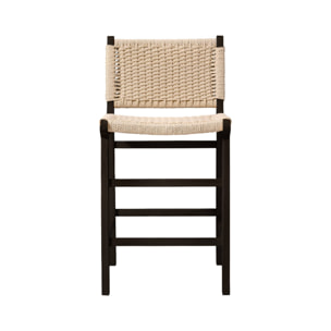 Lot de 2 tabourets de bar en bois d'hévéa noir et assise en cordes beiges