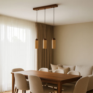 Suspension design 3 spots en travertin et effet bois TIVOLI