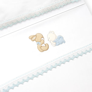 Triptico Minicuna Guipur Oso Tumbado Conejito Bco/Azul