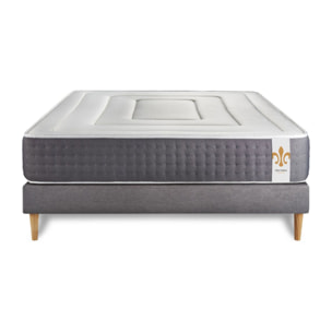 Ensemble Matelas Vingt-Six - 26cm - Ressorts ensachés et mémoire de forme - Soutien point par point - Sommier kit Gris