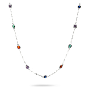 Collana Girocollo in Argento 925 placcato Rodio con Cubic Zirconia Colorate