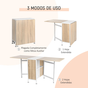 Mesa Plegable con Estantes de Madera 169x62x75cm Roble, Blanco