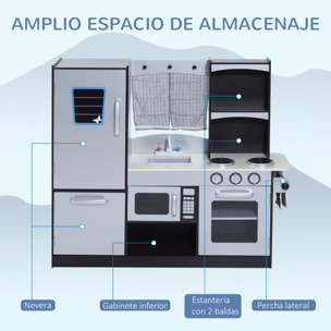 Cocina de Juguete con Horno Microondas Fregadero Negro y Plata