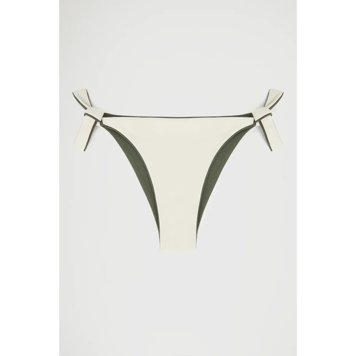 Braga de bikini reversible verde musgo y color crudo con logo Polo club