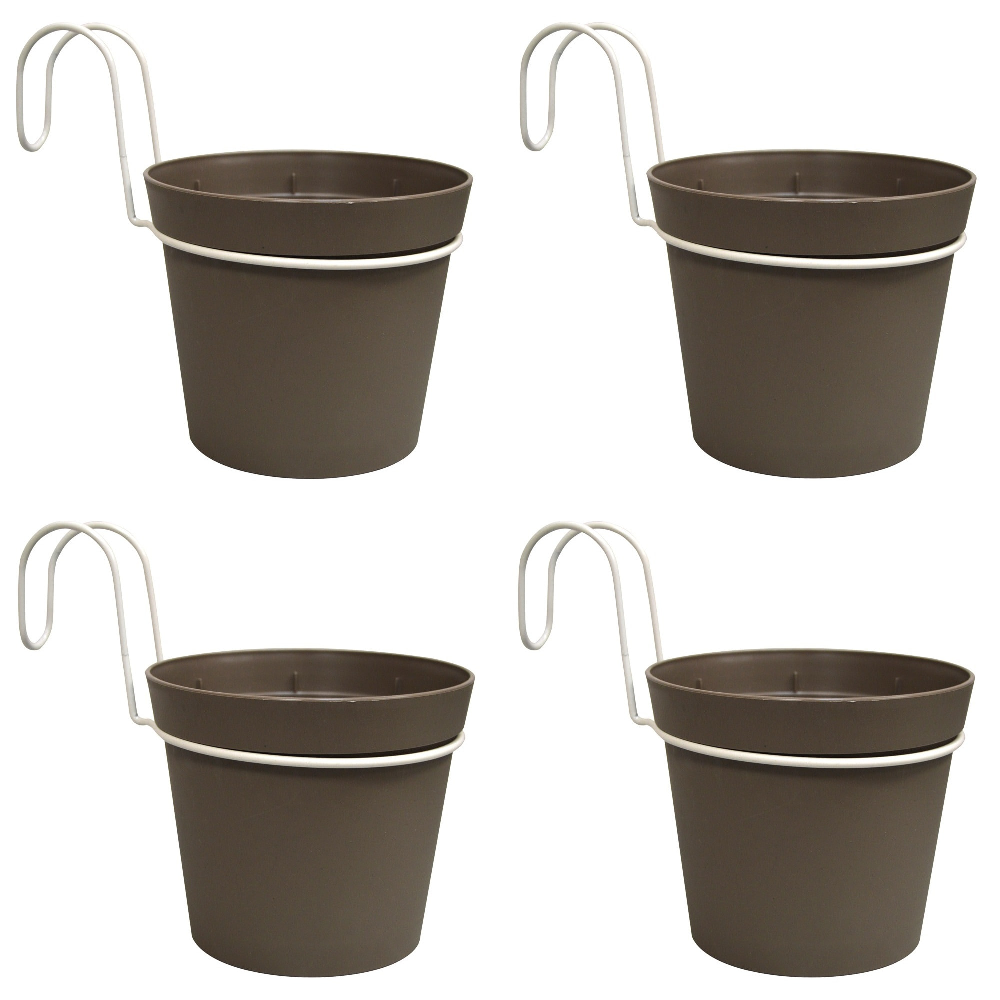 4 macetas cilíndricas ø 14 cm con ganchos, en polipropileno gris